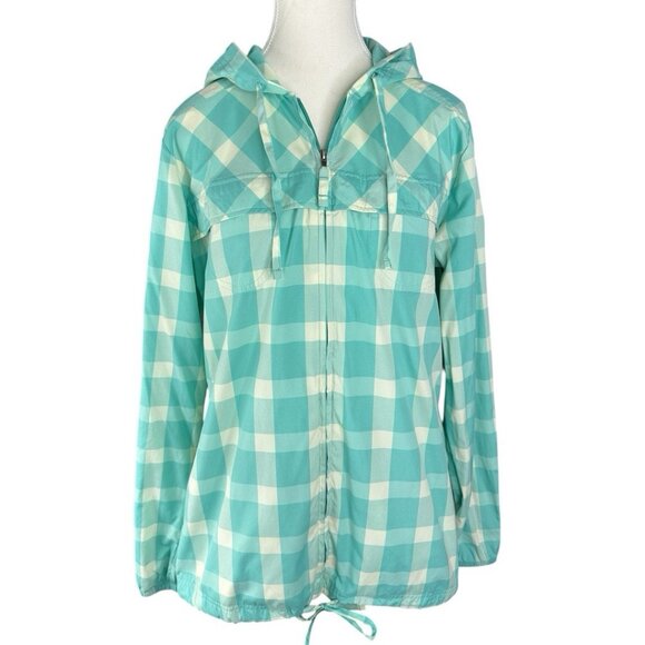Patagonia Women's Nile Blue Plaid Sun‎ Windbreaker UPF 40 Jacket L/C43 - Picture 1 of 16